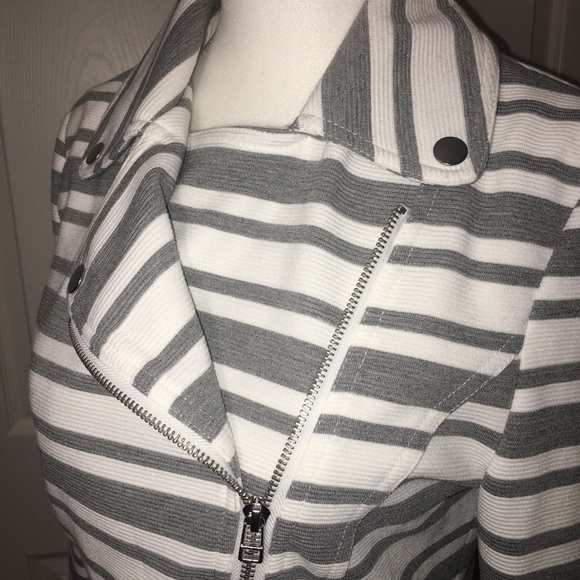 Bagatelle Small Gray & White Stripe Moto Jacket - Picture 3 of 10